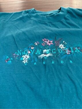 Nova Scotia Canada Teal Floral Tee Enbroidered